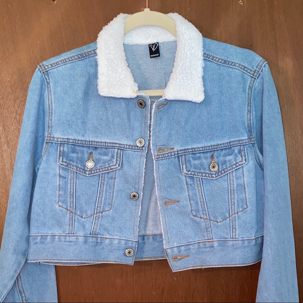 Windsor Cropped Blue Denim Jacket with Fur Collar
